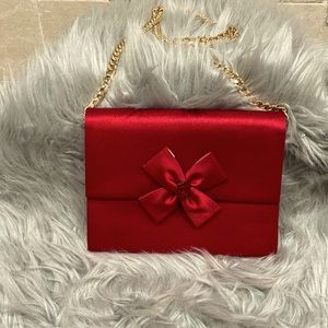 Yves Saint Laurent red satin Clutch Excellent Authentic Rare